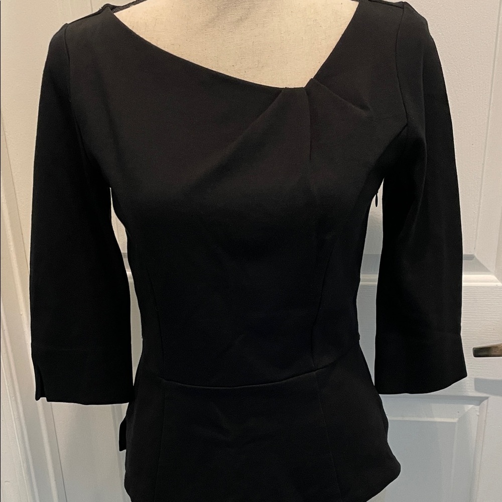 White House Black Market Black Asymmetric Neck 3/4 Sleeve Top